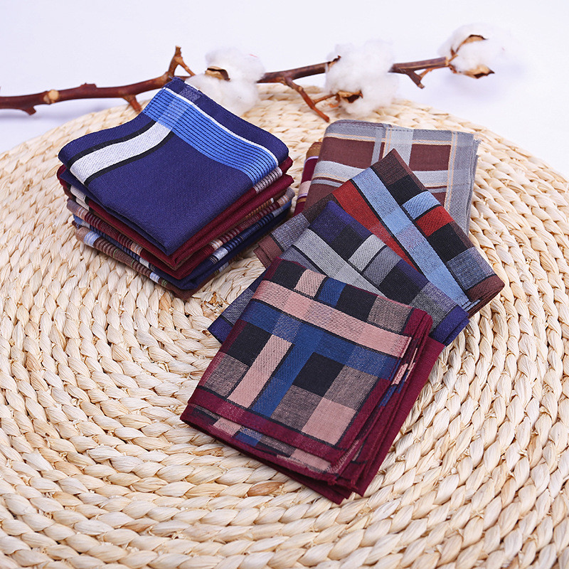 Handkerchief Cotton Men - 3Pcs 38x38cm Dark Color Square Plaid