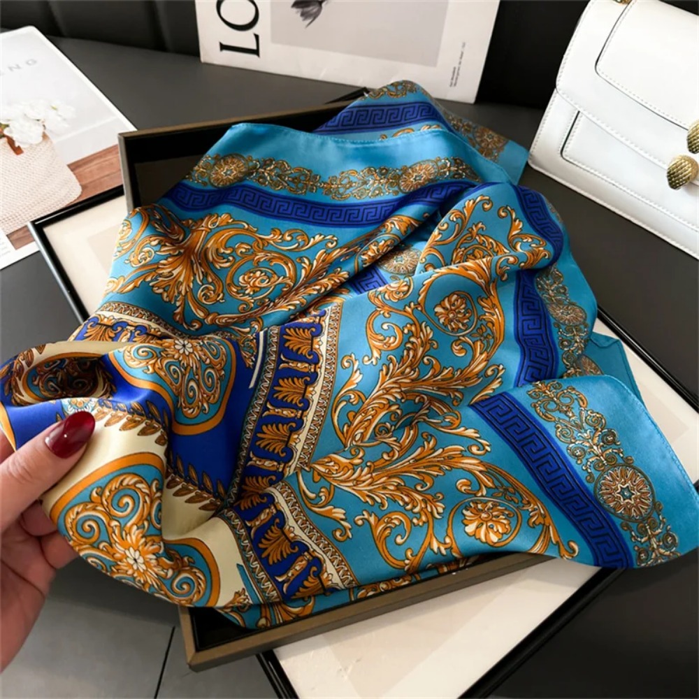 Face Scarf Mask - Women 70x70cm Printed Silk Pashmina Scarf