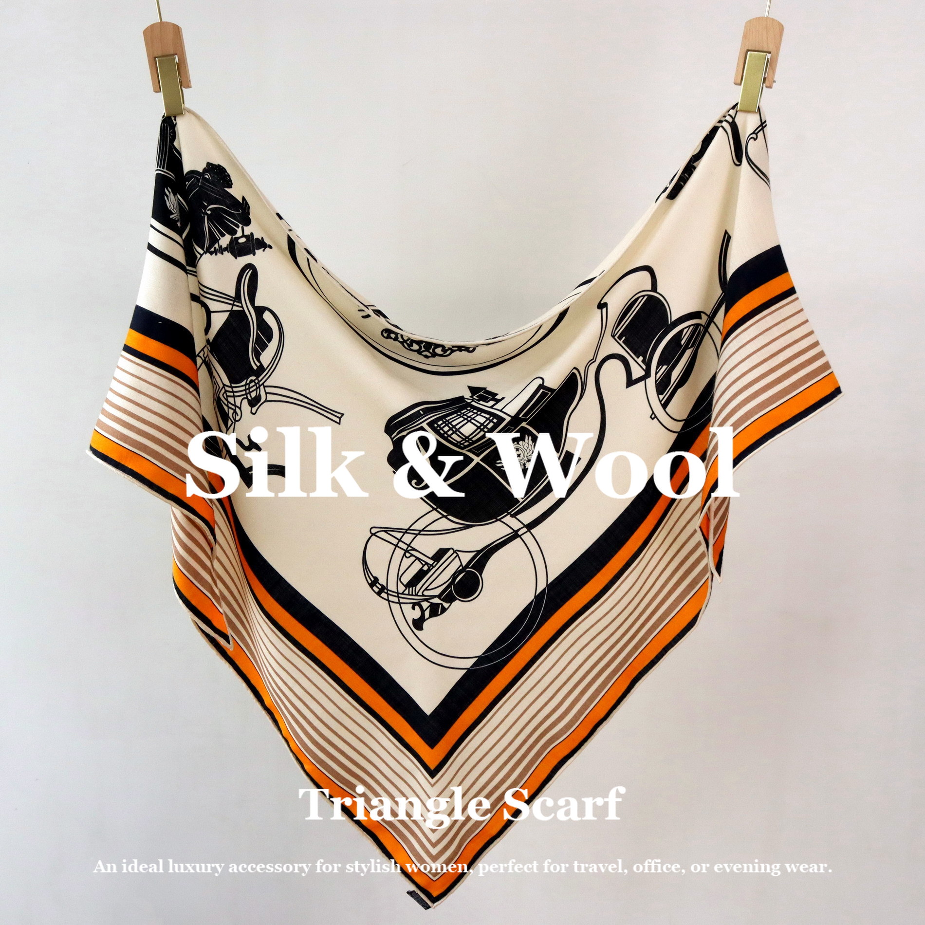 Vintage Equestrian Print Silk  - Pashmina Wrap Large reseña y precio