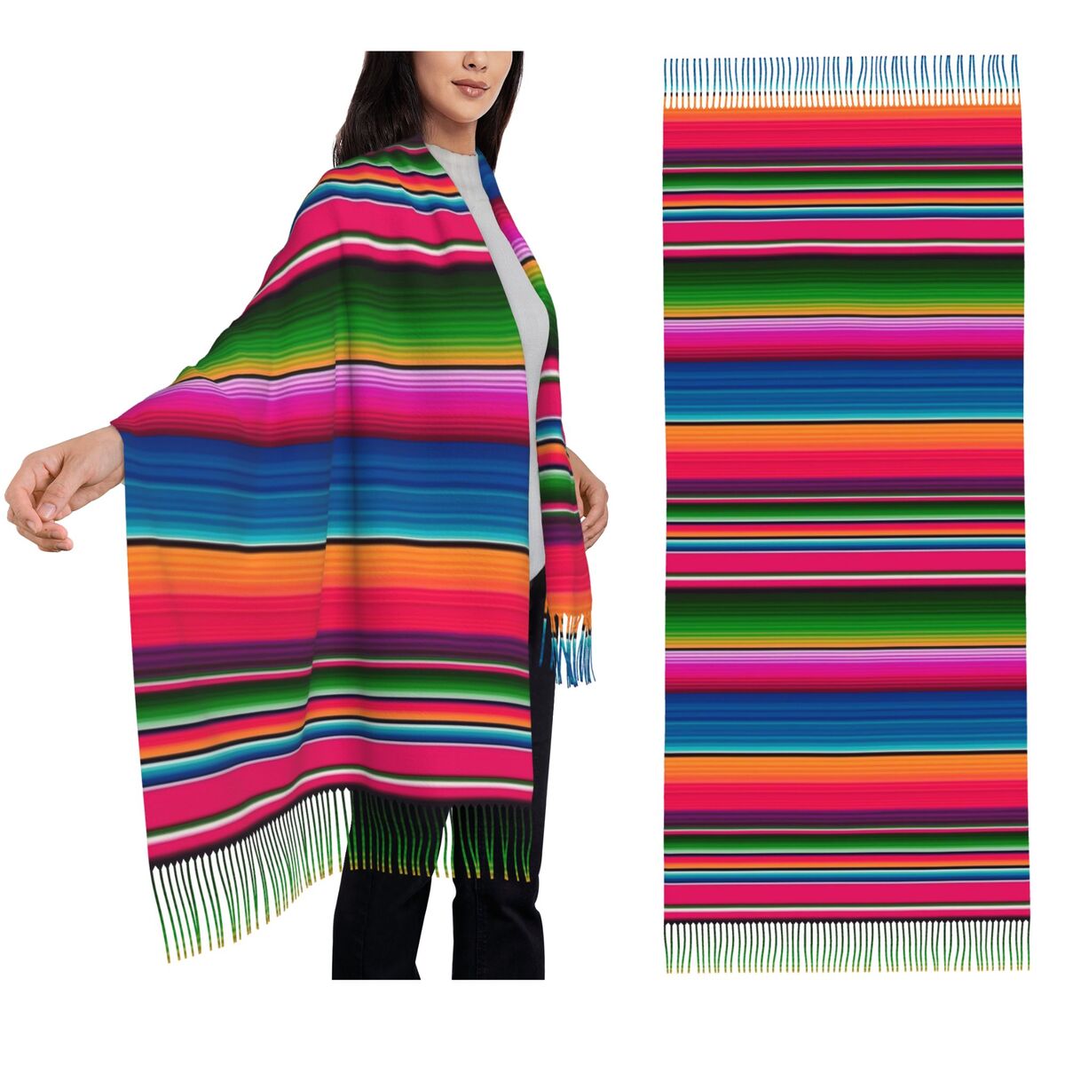 Mexican Blanket Striped Fiesta - Woven Scarf Blanket reseña y precio