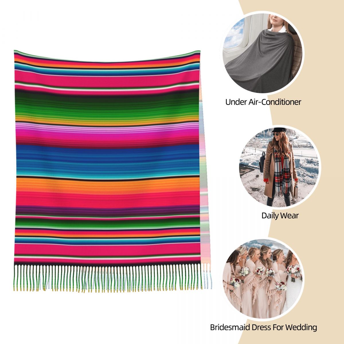 Mexican Blanket Striped Fiesta - Woven Scarf Blanket reseña y precio