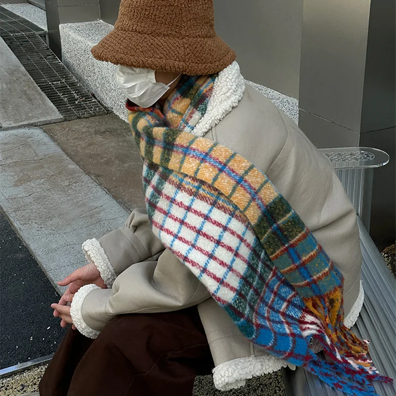 Vintage Colorful Plaid Cashmer - Muffler Men Wool reseña y precio